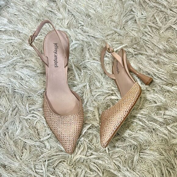 NWOB Jeffrey Campbell Zivote Crystal Satin Slingback Heels in Light Pink size 7 - Picture 6 of 13
